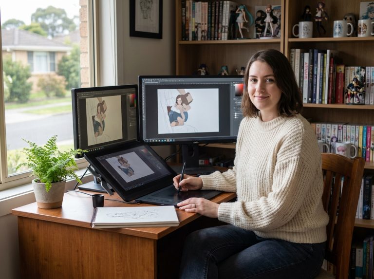 Femme concentrée travaillant à son bureau créatif à la maison